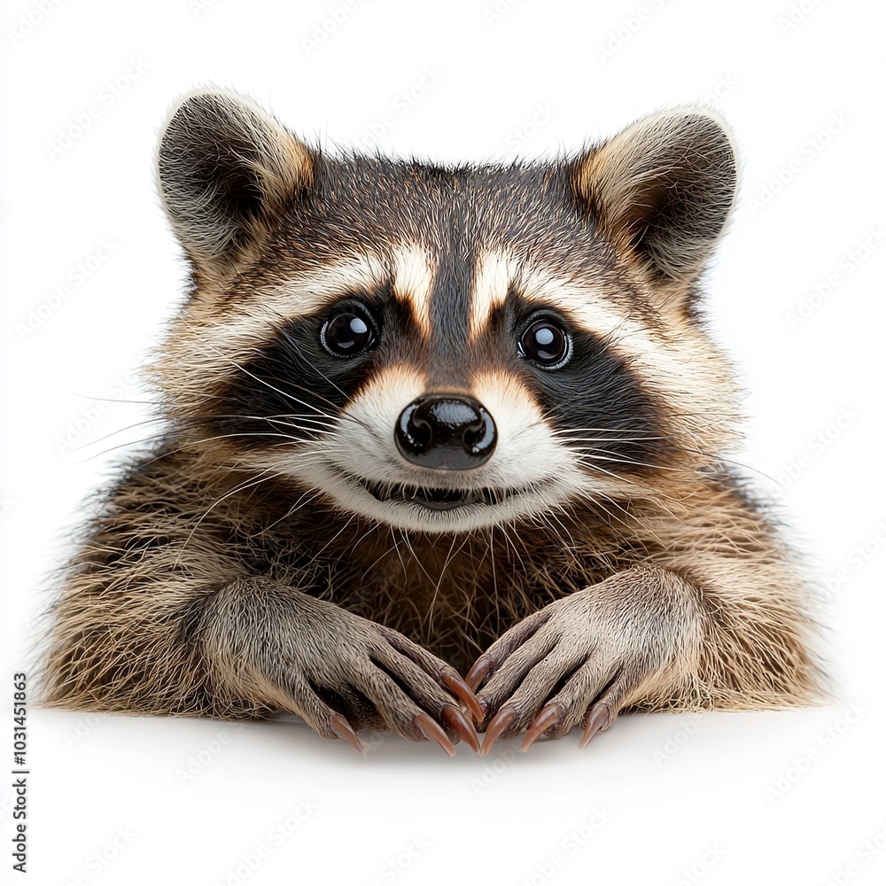 Obraz premium Isolated Raccoon with Detailed Fur on White Background
