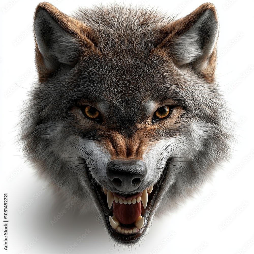 Fototapeta premium Detailed Wolf Portrait on White Background