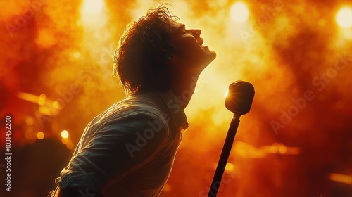 Vocalist on Stage with Mic and Dramatic Lighting