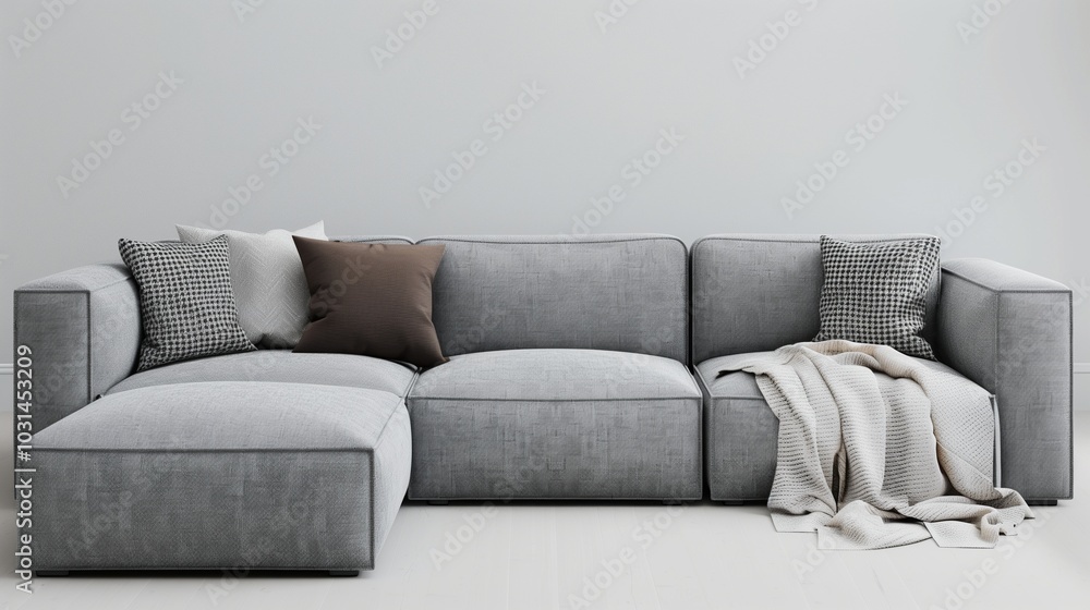 Grey sofa leather with blank white wall in waiting room or living room Grey sofa leather with blank white wall in waiting room or living room