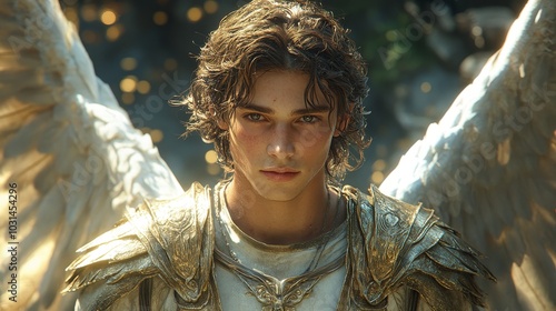 Archangel prince exudes compassion with a silent smile, gazing ahead.