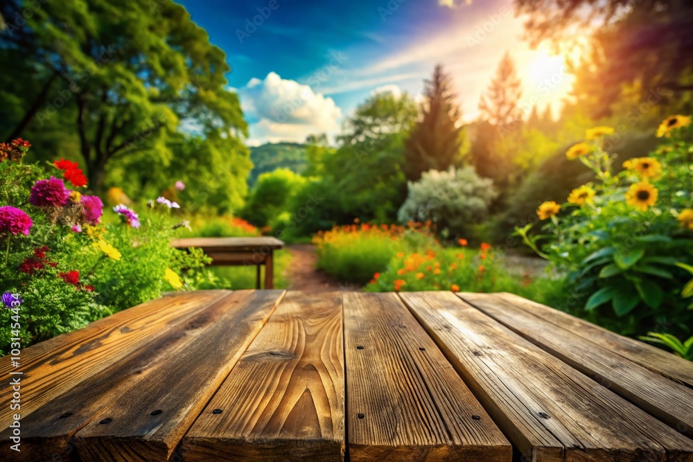 High Dynamic Range Wooden Table with Blurred Nature Background for Stunning Visuals High Dynamic Range Wooden Table with Blurred Nature Background for Stunning Visuals