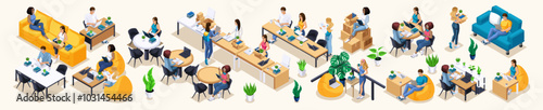 Isometric Kit Students and Furniture. Characters, Personage, Students relax in Comfortable Chair, Study at Beautiful Tables