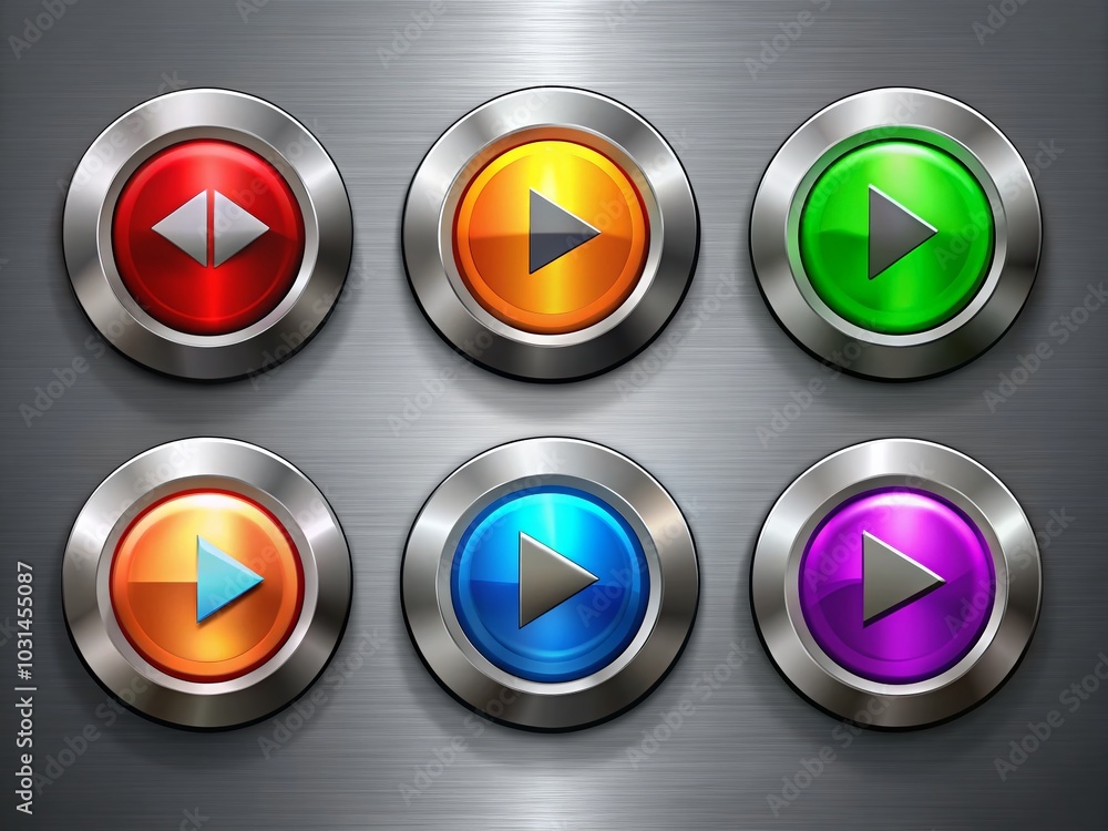 High-Quality Set of Metallic Media Buttons for Enhanced User Interfaces and Designs
