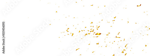 Golden glitter confetti falling down on transparent background. Vector illustration.