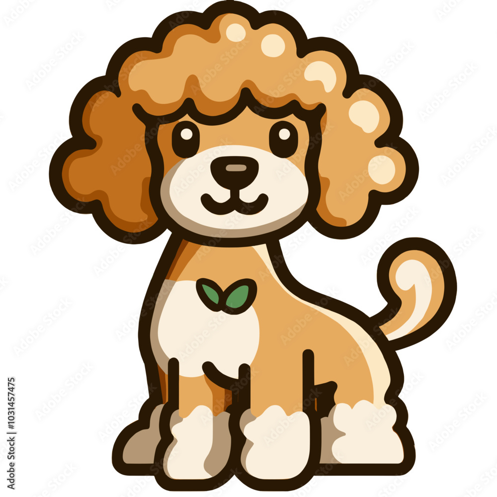 Adorable Cartoon Poodle Vector Icon Illustration - Cute Brown Poodle Dog Character with Leaf Decoration for Stickers, Pet Products, and Kids’ Designs Adorable Cartoon Poodle Vector Icon Illustration - Cute Brown Poodle Dog Character with Leaf Decoration for Stickers, Pet Products, and Kids’ Designs