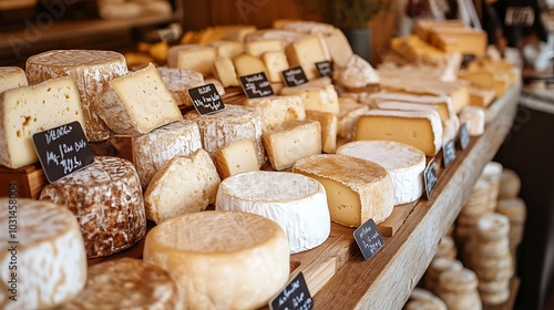 A Variety of Cheeses on Display at a Market