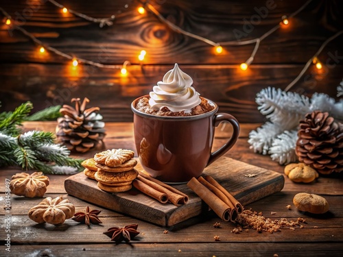 Hot Chocolate with Cream and Biscuits - Cozy Winter Beverage Delight