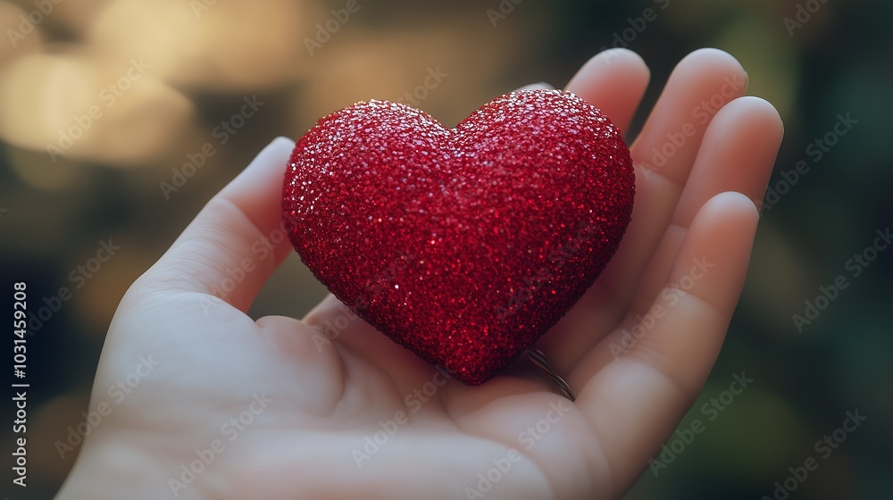 Hand Holding Red Heart with Bokeh Background Hand Holding Red Heart with Bokeh Background