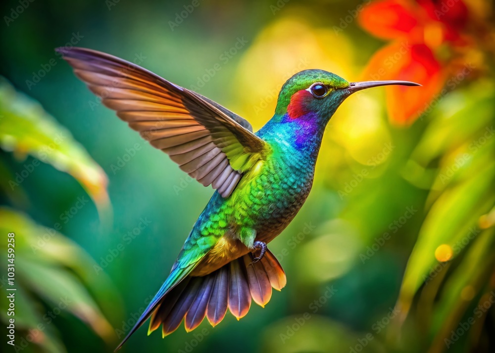 Fototapeta premium Hummingbird in Flight - Vibrant Portraits of Trinidad's Southern Caribbean Beauty
