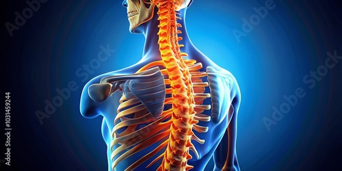 Human Spine Anatomy Illustration in Tilt-Shift Style for Health and Medical Concepts