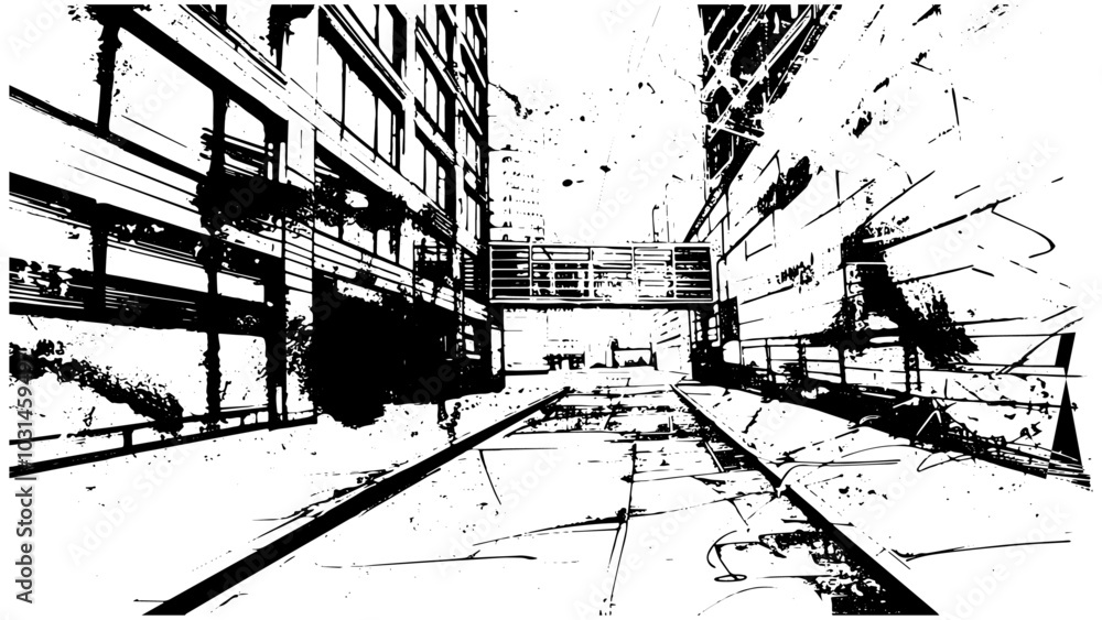 Fototapeta premium Draw sketch architecture Scratches and dirt building texture on white background. dust grunge background.