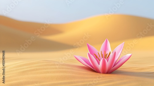 Delicate Pink Desert Lily Blooming Among Golden Sand Dunes photo