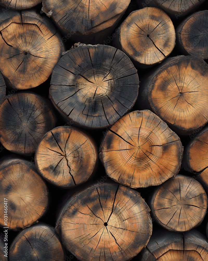 a stack of wooden stumps and tree trunks in cross-section, showcasing the intricate textures of the wood grain and rings. a stack of wooden stumps and tree trunks in cross-section, showcasing the intricate textures of the wood grain and rings.