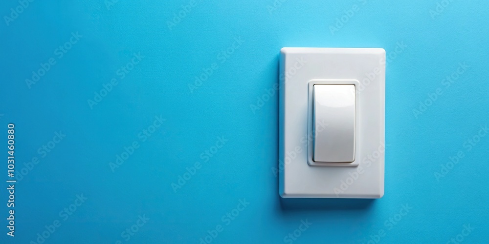 Close-up of white light switch on blue background, low angle view Close-up of white light switch on blue background, low angle view