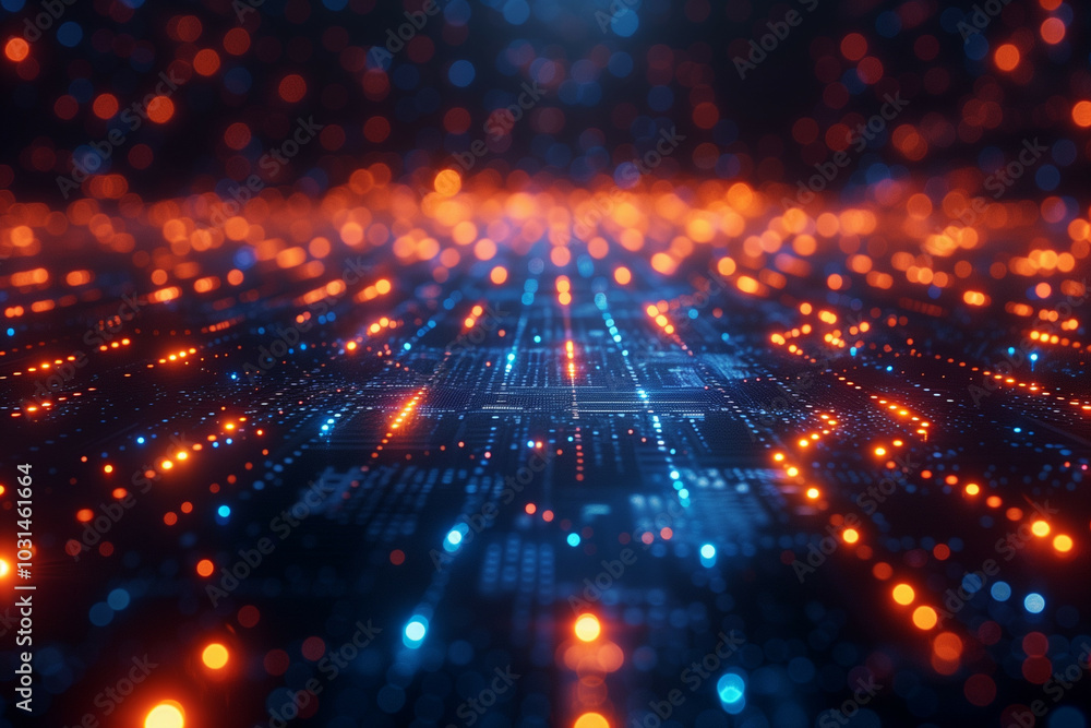 Dynamic digital landscape illustrating a futuristic network of connections with glowing blue and red lights Dynamic digital landscape illustrating a futuristic network of connections with glowing blue and red lights
