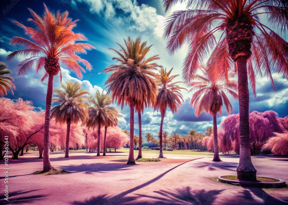 Obraz premium Infrared Silhouette of Palm Trees in a Park for Stunning Visuals