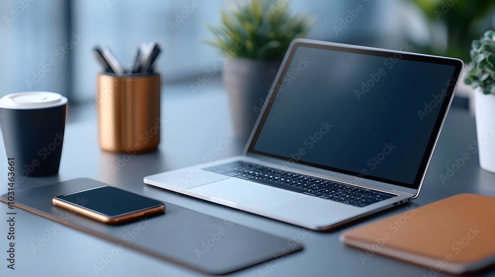 Assortment of Contemporary Tech Devices on a Workstation Smartphone Tablet and Laptop Placed Neatly on a Desk Showcasing the of Modern Digital Technology in the Workplace Assortment of Contemporary Tech Devices on a Workstation Smartphone Tablet and Laptop Placed Neatly on a Desk Showcasing the of Modern Digital Technology in the Workplace