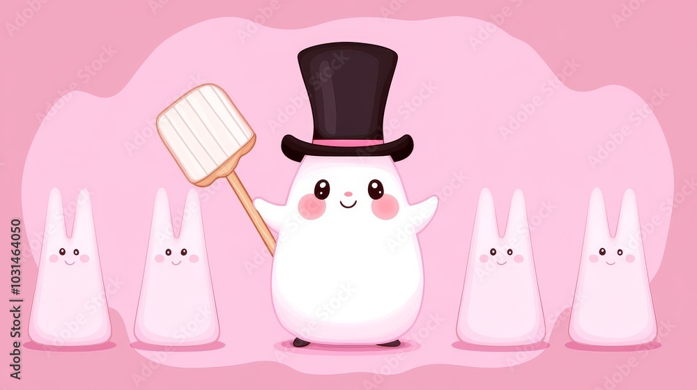 A playful cartoon character of a chimney sweep, featuring rosy cheeks and wearing a top hat A playful cartoon character of a chimney sweep, featuring rosy cheeks and wearing a top hat