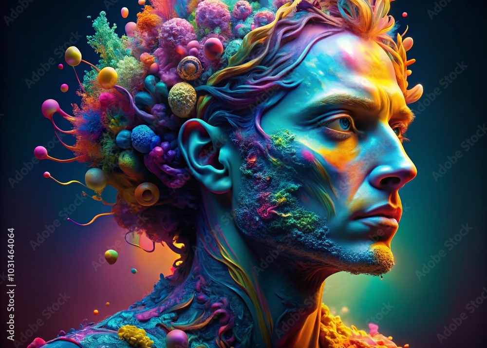 Intricate Abstract 3D Sculpture of a Human Head in Ethereal Colors for Modern Art Concepts and Creative Design Intricate Abstract 3D Sculpture of a Human Head in Ethereal Colors for Modern Art Concepts and Creative Design