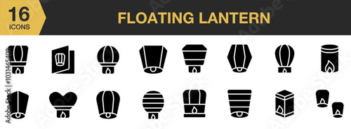 Floating Lantern solid icon set. Includes floating lantern icons, and More. Solid icons vector collection.