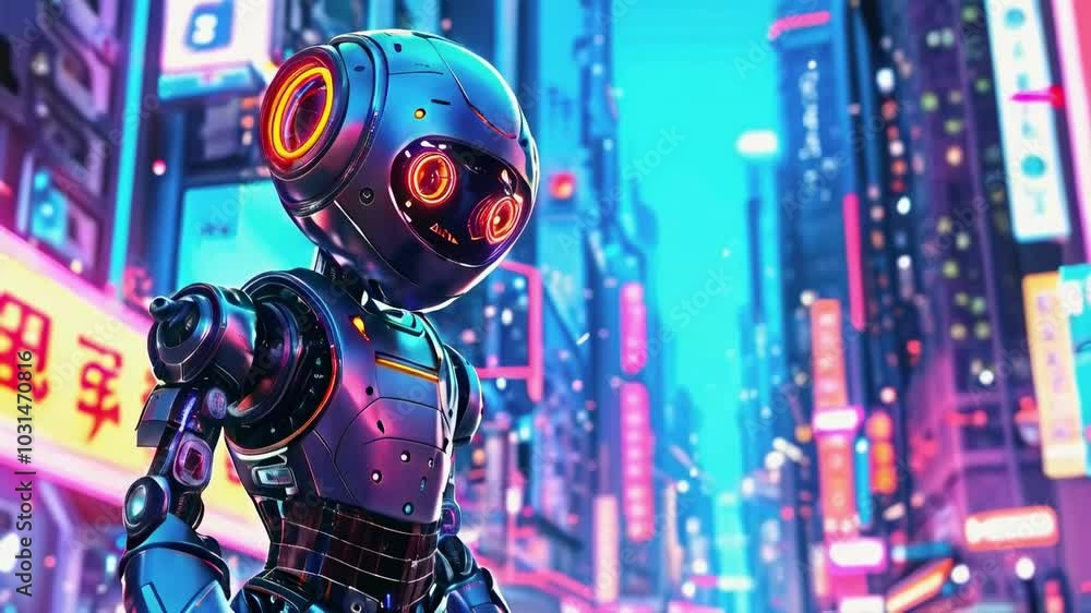 Fun Robot Explores Futuristic City Fun Robot Explores Futuristic City