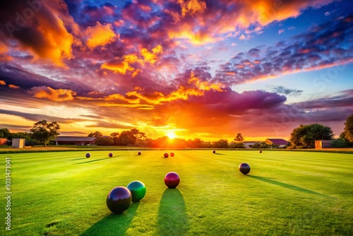 Lawn Bowls Balls in Field at Sunset - Vibrant Colors and Tranquil Scene for Sports Photography