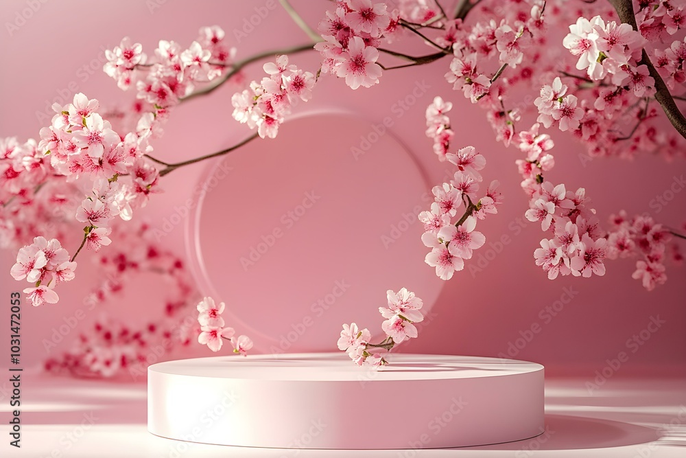 Background Podium 3D Spring Flower Product Beauty Pink Background Podium 3D Spring Flower Product Beauty Pink