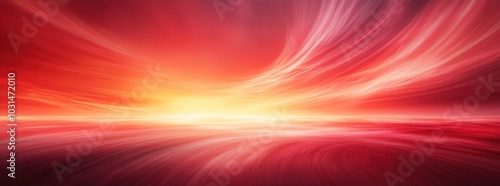 Abstract red and yellow background with light rays and a horizon.