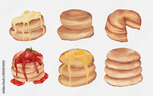 Pancake set watercolor illustration