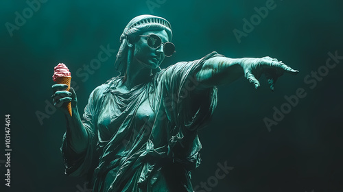 Statue of Liberty with ice cream cone in dark setting