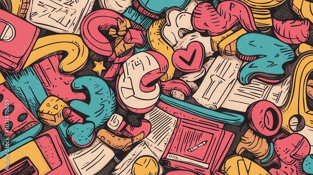 Colorful doodle art featuring vibrant shapes, letters, and symbols, creating a lively and dynamic composition full of creativity. Colorful doodle art featuring vibrant shapes, letters, and symbols, creating a lively and dynamic composition full of creativity.