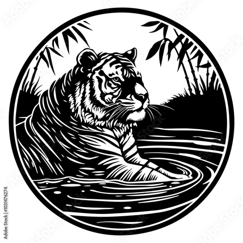 Tiger submerging itself in water