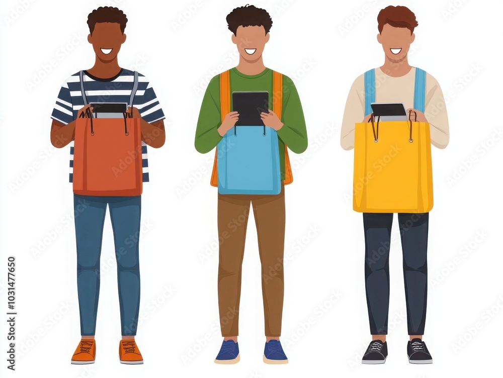 Men Excitedly Swiping Credit Cards for Purchases