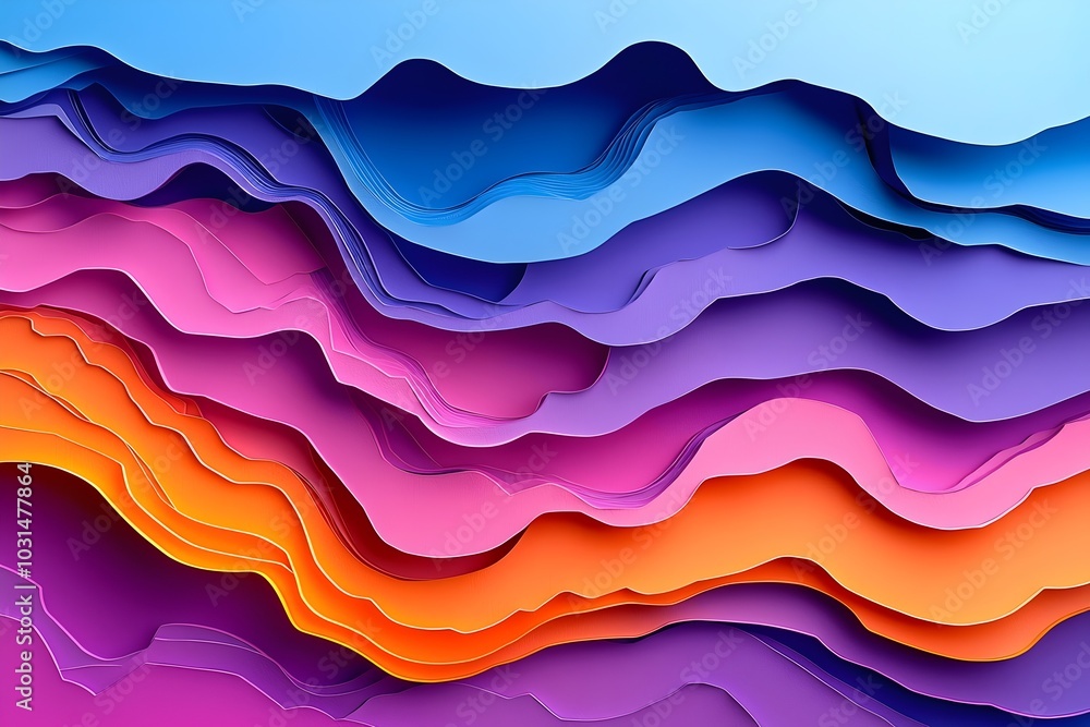 Abstract layered paper art background in vibrant hues of blue, purple, pink, and orange. Abstract layered paper art background in vibrant hues of blue, purple, pink, and orange.