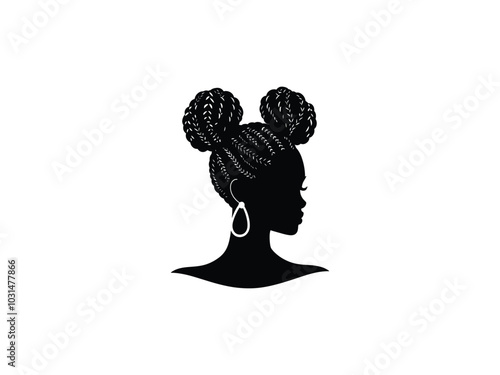 Double Braided Buns - Fashion Silhouette Icons of Women with Stylish Hair for Trendy Design