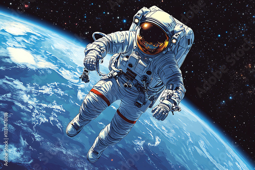 An astronaut floating in space above Earth, showcasing the vastness of the universe.