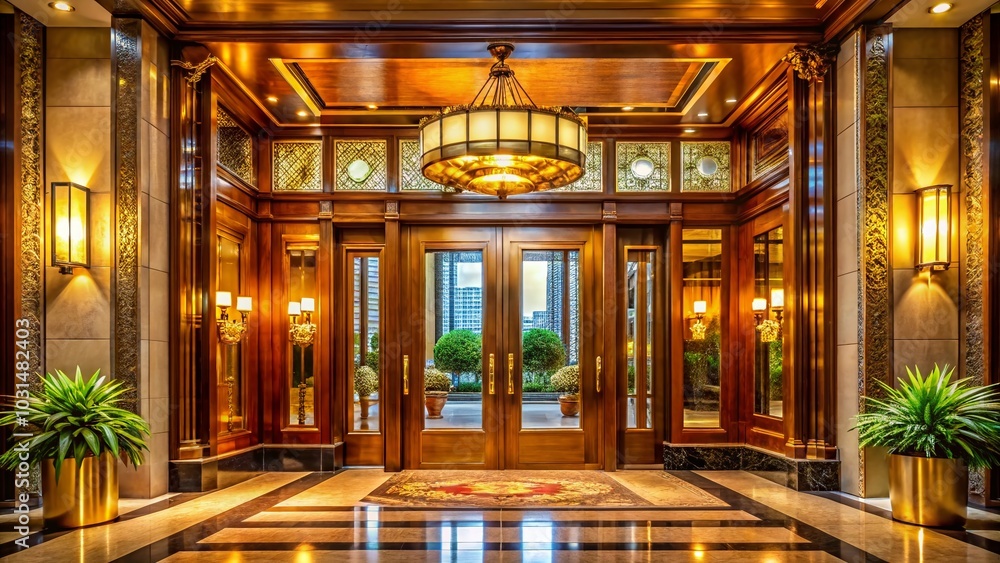 Fototapeta premium Luxurious Entrance Door of Business Office Building and Hotel Lobby in Generative AI Style