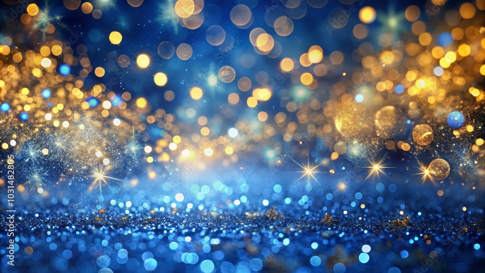 Vibrant bokeh and abstract patterns in blue and gold, perfect for New Year's Eve themes. Vibrant bokeh and abstract patterns in blue and gold, perfect for New Year's Eve themes.