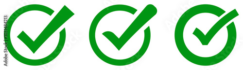 Green Checkmark Icon Set - Approved and Verified Symbol Vector Design