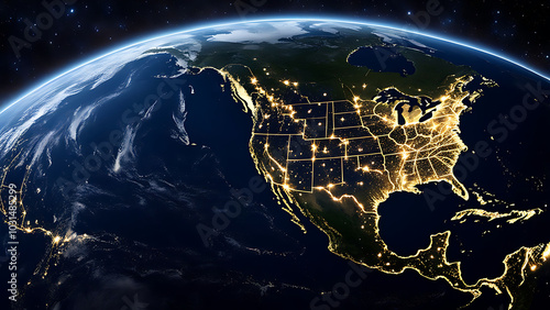 glowing earth from space north america at night with city lights and celestial wonders digital illustration