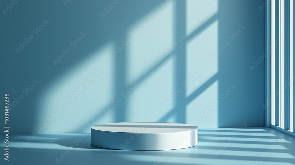 A 3D Podium on a Blue Background for Product Display and Presentation. A 3D Podium on a Blue Background for Product Display and Presentation.