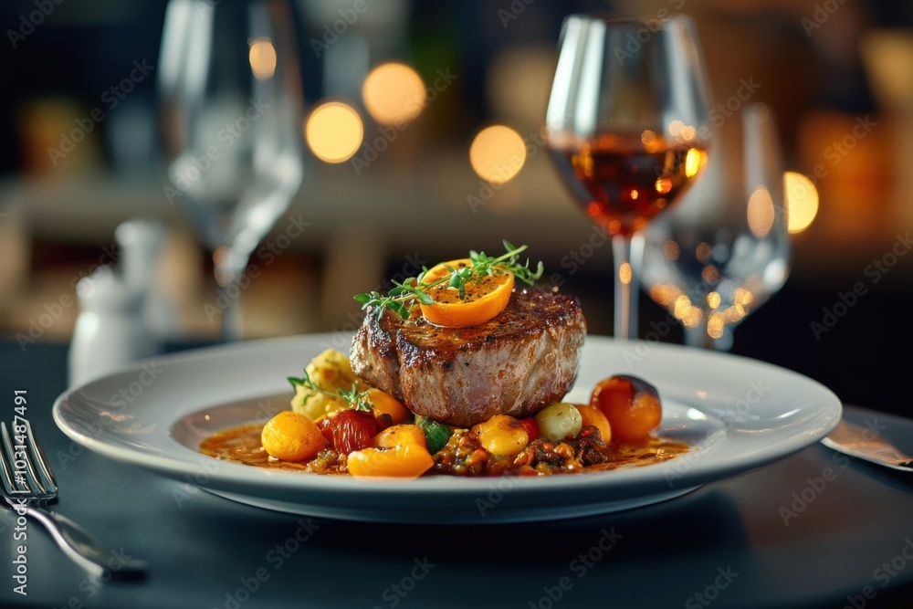 Elegant Fine Dining Experience with Gourmet Dish Elegant Fine Dining Experience with Gourmet Dish