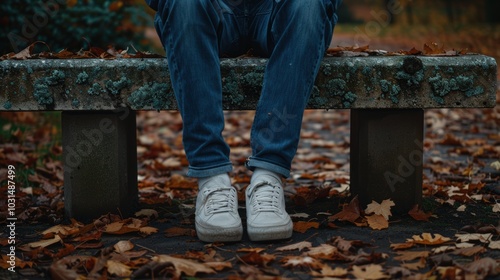 Casual Footwear on a Park Bench in Autumn Scene