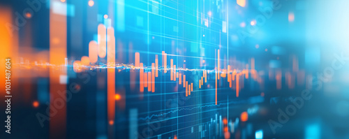 A stock market graph on an abstract technology background, representing stock market, equity, trading market concepts, charts, graphs, strategies, and investments.