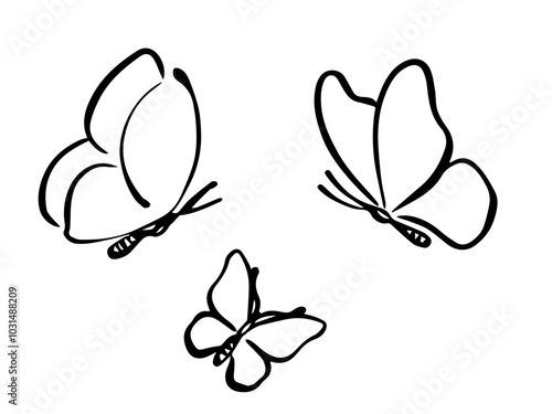 One line flying butterfly design silhouette. Hand drawn minimalism style vector illustration