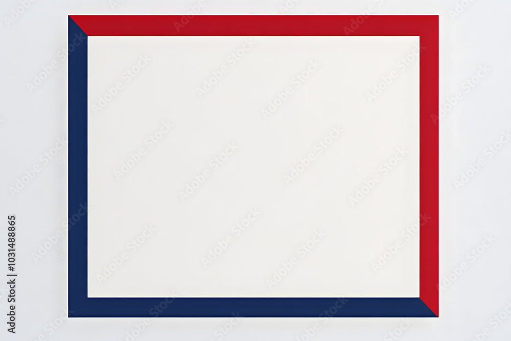 Red, white and blue border frame on a blank background A white square shape with a red thin line Generative AI Red, white and blue border frame on a blank background A white square shape with a red thin line Generative AI