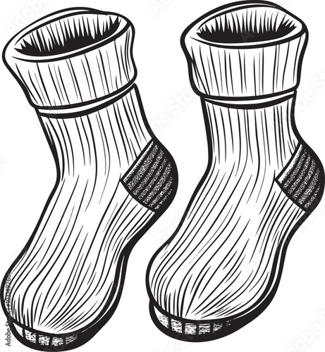 Pair of woolen socks clean simple linear outline black