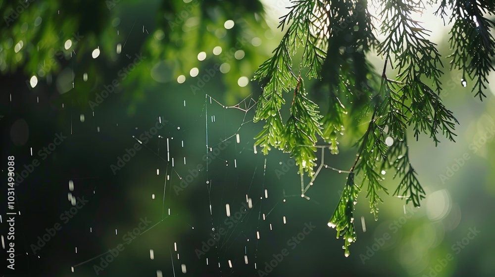 Raindrops on Green Leaves in Soft Focus Raindrops on Green Leaves in Soft Focus