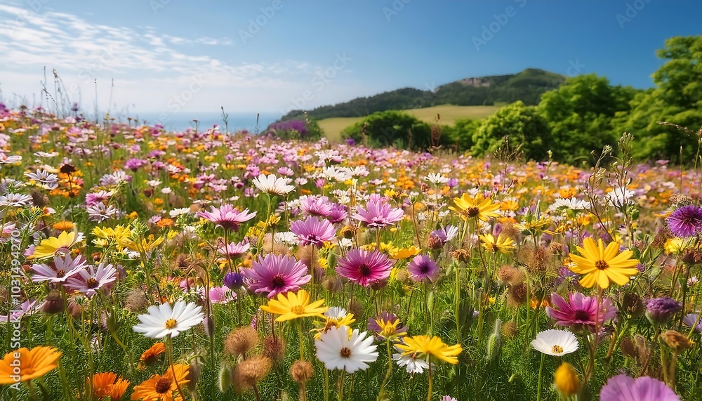 Field of yellow tulips swaying gently in a spring breeze, their vibrant colors contrasting against the azure sky Field of yellow tulips swaying gently in a spring breeze, their vibrant colors contrasting against the azure sky